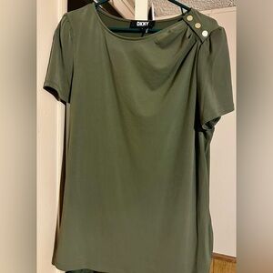DKNY Khaki Green Women's Blouse with Button Accents